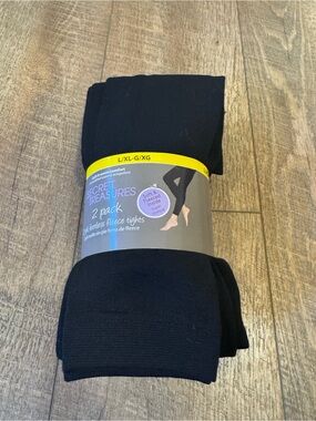 New Secret Treasures 2 Pack Footless Fleece Tights Black L/XL Warm Leggings